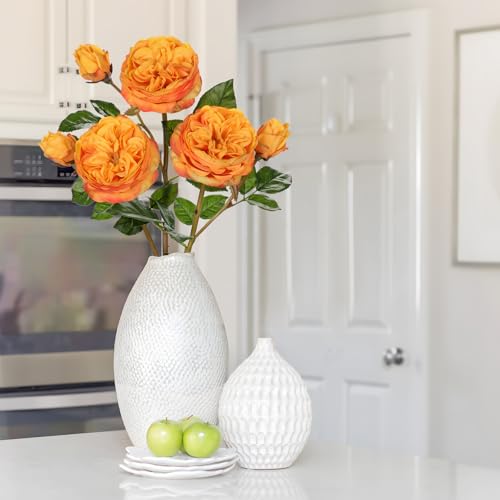 Real Touch Artificial Roses (Set of 3) – 23.6" Long Stem Orange Garden Roses – Lifelike Faux Silk Flowers for Wedding Bouquets, Home Décor, Centerpieces & Floral Arrangements - color: Sunset Orange, size: 3 PCS
