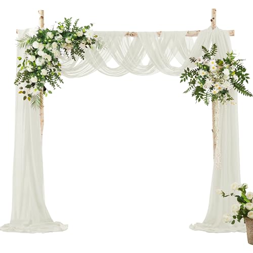VACVELT Wedding Arch Draping Fabric, Ivory Chiffon, 2 Panels Sheer Drapes, 30 Inch x 20ft Chiffon Backdrop Curtain, Outdoor Sheer Drapery for Ceremony Party Ceiling - color: Ivory, size: 2 Panels