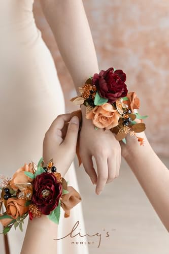 Ling's moment 2pcs Prom Wrist/Shoulder Corsage Artificial Flower, Girl/Mother Homecoming/Wedding Corsage Wristlet Décor, etc. Terracotta Cream - color: Or-terracotta & Cream
