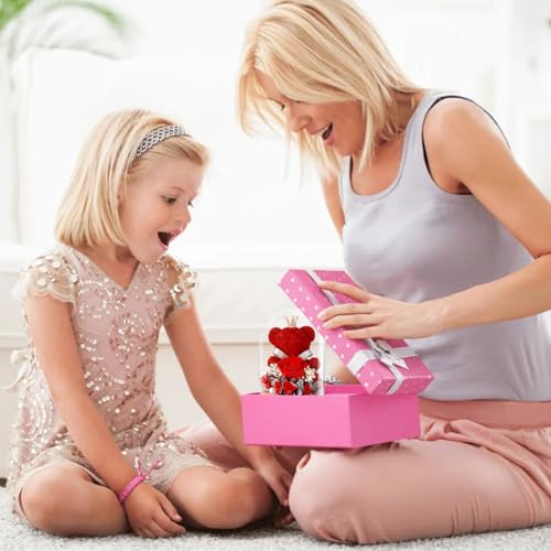 Preserved Rose Flowers Gifts for Her, Real Forever Rose in Glass Dome with Adorable Bear for Girlfriend,Mom,Wife,Grandma on Birthday Anniversary Valentine's Day (Red) - color: Red