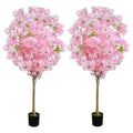 2 Pack Artificial Cherry Blossom Tree,4FT Faux Cherry Blossom Plant in Pot with Pink Flowers,Artificial Silk Plants for Indoor Outdoor Decor,Front,Living Room,Office,Patio - size: 2Pack 4FT