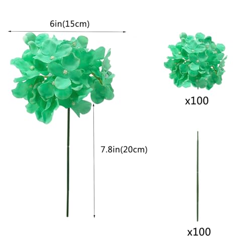 WEISPARK 100PCS Artificial Hydrangea Flowers, Fake Flowers Silk Hydrangea Full Flowers Heads with Stems for Wedding Home Party Shop Baby Shower Decor (Peacock Green) - color: Peacock Green