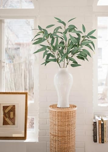 Faux Eucalyptus Stems Willow Eucalyptus Leaves 34” Long Fake Salix Leaves 3 Pcs Artificial Greenery Stems for DIY Bouquet Arrangements Centerpieces Shower Decorations-Artificial Eucalyptus Stems - color: Gray Green, size: 3Pcs
