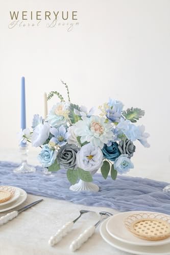 Artificial Flower Box Set Silk Fake Flowers DIY Center Cake Decoration Wedding Bouquet Corsage Home Decor Outdoor Decor Gift (Blue) - color: Blue