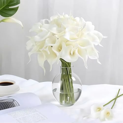 Artificial Flowers-6PCS Realistic Calla Lily Artificial Flowers - 13.5" Latex Real Touch Faux Lilies for Wedding Bouquets, UV Resistant Outdoor Decor & Home Centerpieces (Pure-White) - color: Pure-white
