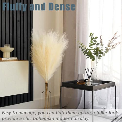 38" 10 Stems Faux Pampas Grass Decor - Tall Pampas Grass for Floor Vase, Boho Home Wedding Mothers Day Decoration (Beige) - color: A-beige