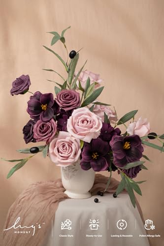 Ling's moment Artificial Flowers Fake Roses Faux Hydrangea Foam Tulip Combo for DIY Wedding Bouquets Centerpieces Arrangements Bridal Shower Party Home Decorations, Plum & Plum Lily, 27pcs - color: Prpl-plum & Plum Lily