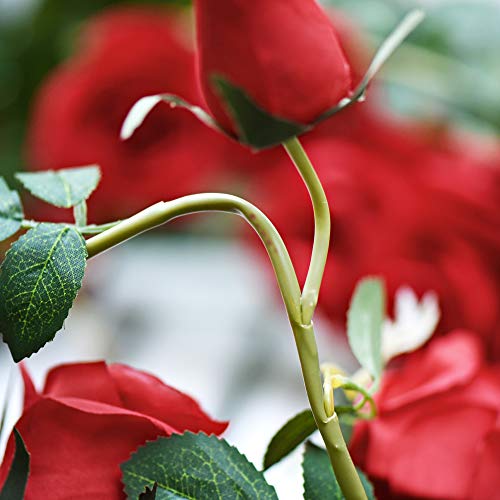 FiveSeasonStuff Classic Red Artificial Silk Roses Flower Garland, Bendable Hanging Vines (2pcs, 11ft) - color: Classic Rose Red
