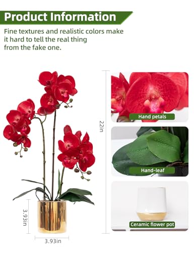 Artificial Orchid Set Fake Phalaenopsis Flower Faux Butterfly Orchid Real Touch Orchid for Wedding Home Office Party Hotel Yard Decoration Restaurant - color: Red