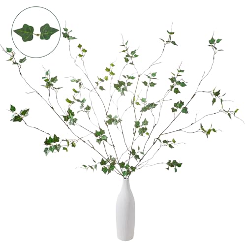 4 Pcs 38.5" Tall All-Green Artificial Branches with Leaves, Realistic Faux Ficus Greenery Stems, Bendable Fake Plant Twigs for Tall Floor Vases, Home Centerpiece, Office & Spring Decor(FS Green) - color: Fs Green