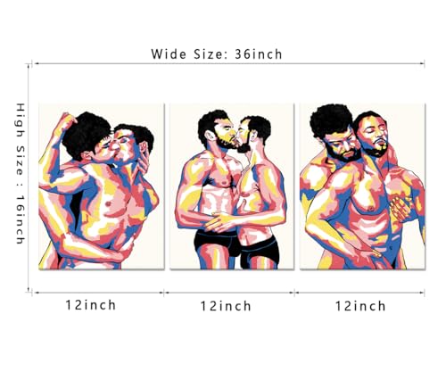 Sexy Men Gay Wall Art Canvas Paintings Colorful Nordic Sexy Home Wall Decoration Poster for Living Room Bedroom Wooden Inner Framed Ready to Hang-12x16 inch x 3pcs - color: Art08, size: 12x16x3pcs