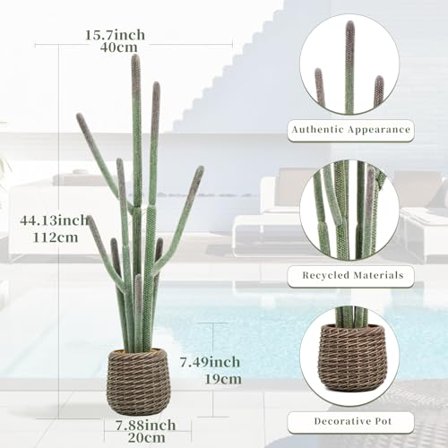 44” Artificial Cactus Plant with Brown Decorative Planter, Realistic Faux Cactus Plants Indoor, Tropical Artificial Cacti Floor Plant for Table Living Room Office Porch Home & Outdoor Decor - size: 44''