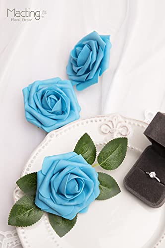 MACTING Artificial Flower Roses 30PCS Real Touch Fake Foam Roses with Stem Fake Flowers for DIY Wedding Bridal Bouquets Party Baby Shower Home Indoor Outdoor Spring Mothers Day Decor(Dark Teal Blue) - color: Dark Teal Blue, size: 30PCS