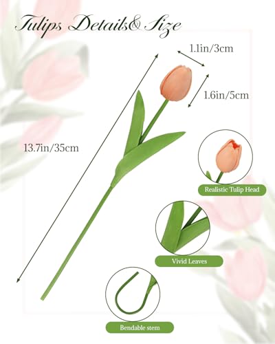 MACTING 30PCS Artificial Tulip Flowers 13.7" Real Touch Fake PU Tulips Bouquet Faux Flowers for Floral Arrangements Table Centerpiece Kitchen Indoor Outdoor Spring Summer Decor (Multi Colors-1) - color: Mix Color1