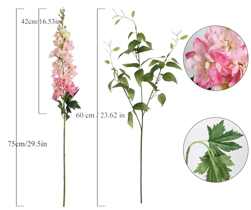 Pink Silk Delphinium Flowers Combo Clematis Greenery 8pcs Long Stem Pink Fake Larkspur Flowers Floral Arrangements for Tall Vase Table Party Home Decor - color: Pink