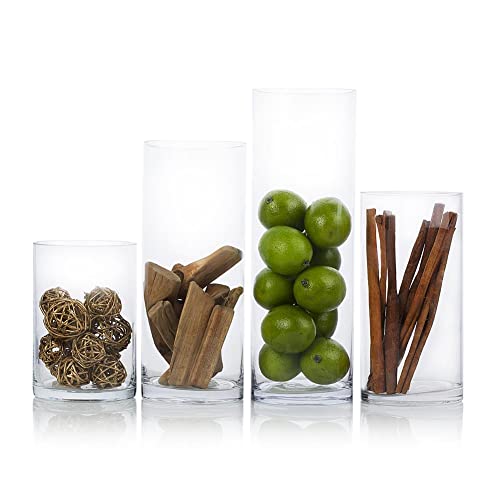 Enova Floral Clear Glass Cylinder Vase 4 x 8 Inches, Clear Flower Vases, Pillar Candle Hurricane Floating Candle Holder Vase, Glass Flower Vase for Wedding Centerpieces, Home Office décor (1 Piece) - size: 4W x 8H