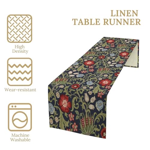 Vintage Flower Table Runner for Linen Table Decor, Retro Botanical Floral Printed for Dining Room Kitchen Farmhouse Office Party Holiday Decorate 13" x 36" - color: Floral_11, size: 13"W x 36"L (Pack of 1)