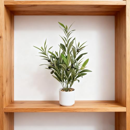 Artificial Olive Branches in Pot, Faux Greenery with White Pot, Fake Potted Green Plants Olive Stems Tables Centerpiece for Desk Shelf Cabinet Bedroom Livingroom Kitchen Indoor Home Decor - color: Potted Olive