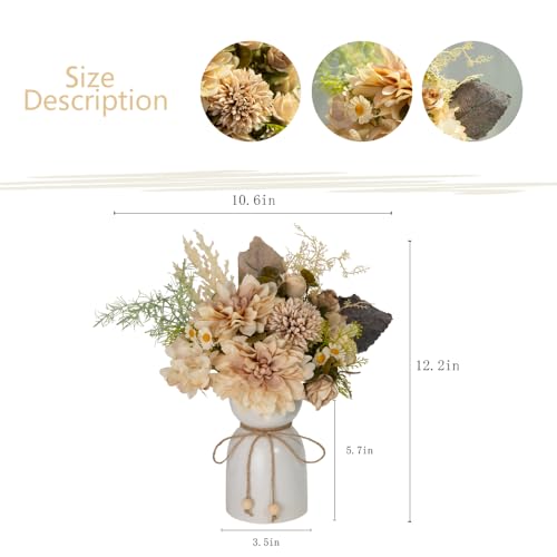 Fake Flowers with Vase Silk Dahlia Artificial Flowers in Vase Faux Hydrangea Flowers Arrangements with Vase for Home Office Decoration Dining Table Centerpiece (Coffee) - color: Coffee