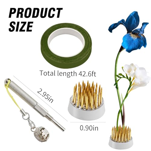 16pcs Flower Floral Frog Round Holder Includes 12pcs D23 Copper Pin Arranger+2pcs Kensan Copper Pin Arranger+1*Roll of 42.65ft Tape+1*Silver Corrector with Bell - size: 12PCS-D23+Tape+Straightener
