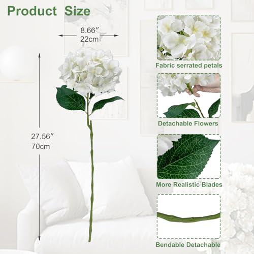 3PCS White Silk Hydrangea Artificial Flowers， Fake Flowers & Faux Floral Bulk Bouquet for Home Decor Bathroom Table Centerpiece Shelf Decorations (White) - color: White