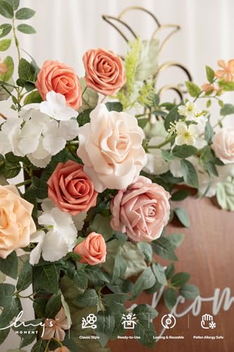 Ling's moment 2pcs Wedding Flowers Garland Artificial Floral Swag Arch Decorations Greenery Arrangements Blush & Pink Ceremony Reception Garden Easel Wall Entryway Outdoor Board(NOT Include Sign) - color: Blush Garden