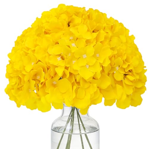 Fake Yellow Hydrangea Artificial Flowers - Faux Silk Hydrangeas Flowers Heads with Stems Real Touch for Home Wedding Party Table Decor(Yellow,Pack of 10) - color: Yellow