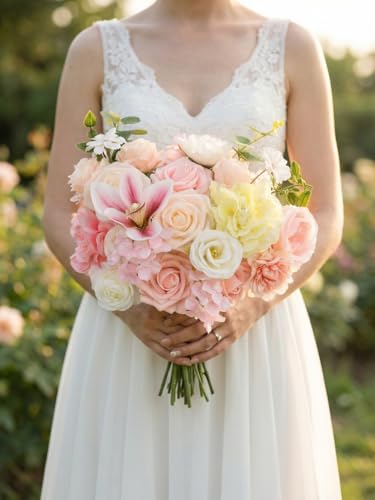 Artificial Pink Flower Box Arrangement, Fake Silk Rose Hydrangea Orchid Eucalyptus Greenery Floral Centerpiece, Artificial Flowers Gift Box for Wedding Bridal Shower Home Table Decor - color: Pale Pink