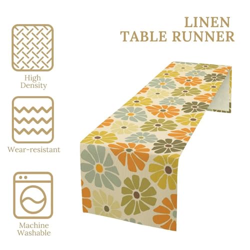 Retro Groovy Mid Century Table Runner Vintage Hippie Floral 1960s 1970s Boho Yellow Orange Dinner Runner for Country Farmhouse Kitchen Birthday Party Holiday 36X13inch - color: Bohoflower-6, size: L36"x W13"