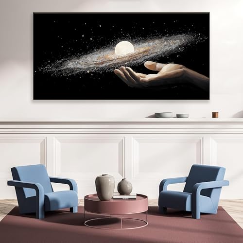 Abstract Wall Art Decorations Modern Science Fiction Wall Art The Universe In Hand Canvas Art Wall Decor For Living Room Bedroom Office Bathroom Home Wall Decor 24x48 Inch - color: White Black, size: 48"L x 24"W