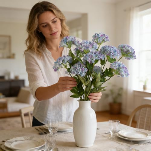 Hydrangea Artificial Flowers, Faux Hydrangea Flowers Bouquet Silk Flowers with Stems for Vase Home Floral Arrangements Wedding Bouquets Table Centerpiece Decorations