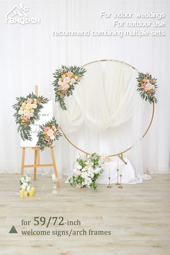 Wedding Welcome Signs Floral(Pack of 2)，Wedding Arch Flowers for Wedding Decorations and Reception Backdrop Decoration (New Champagne) - color: New Champagne