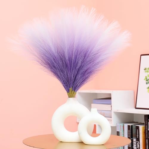 Ureymx Faux Pampas Grass Decor 17.7 Inch 30pcs, Pompas Grass Flower Arrangement and Vase Filler Artificial Pampas Grass Short Decor for Boho Home Wedding Decoration (Gradient Purple) - color: Gradient Purple, size: 17 Inch 30 Pcs