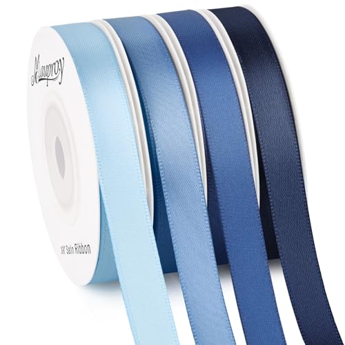 Mauproy 3/8 Inch Dusty Blue Satin Ribbon, 4 Rolls Total 40 Yards, Double Faced Mixed Blue Thin Fabric Ribbon for Gift Wrapping, Flower Bouquets, Crafts, Wedding, Father's Day Decorations - color: Dusty Blue