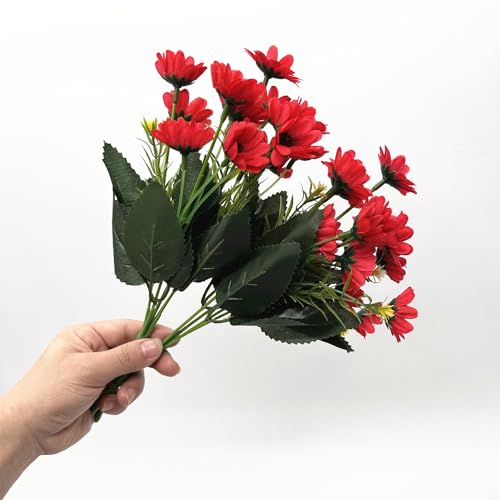 Artificial Daisy Flowers, Faux Daisies Small Silk Marguerites Flower Plants Decor 4 Pack, Fake Plant Plastic Stems for Indoor Outdoor Home Garden Table Centerpiece Arrangement DIY Decorations - Red - color: Daisy 4 Pack- Red