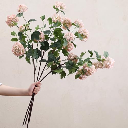 4 Pcs 33" Tall Artificial Snowball Hydrangea Flowers, Silk Hydrangeas with 20 Heads Long Stem for Tall Vase Decor, Wedding Table Centerpiece, Outdoor Living Room Arrangement(White Pink) - color: White Pink