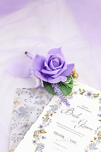 Ansofi Lavender Purple Corsage and Boutonniere Set, Prom Artificial Flower Wrist Corsage Bracelets, Homecoming Wristlet, Boutonniere for Men Wedding Flowers Accessories Prom Suit Decorations