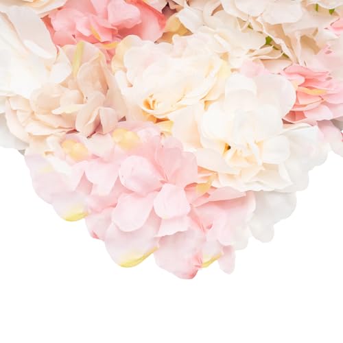 12 PCS Flower Wall Panels, 3D Rose Hydrangea Floral Wall Background Silk Flowers Panel Decoration, 23.6x15.7inch Artificial Flower Backdrop for Wedding, Party, Anniversary