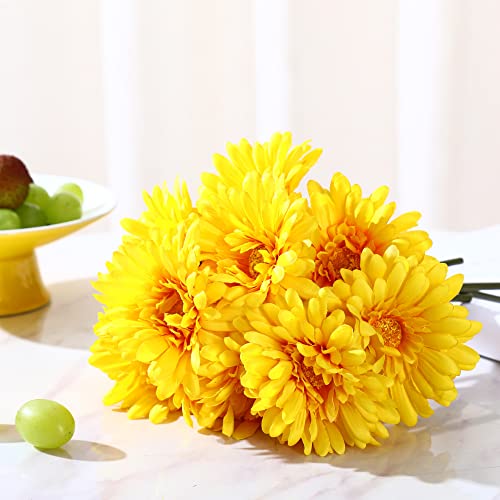 TOPIA Artificial African Daisies Flowers African Daisy Silk Flowers Artificial Gerbera Daisies Pack of 10 (Yellow) - color: Yellow, size: 10pcs