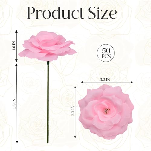 50 Pcs Rose Flower Head, Artificial Flowers Bulk for DIY Crafts, 3in Fake Rose Silk Flower Head wit Stem, Faux Flowers for Decoration, Wedding Home Party Decor Garland Decor (50, Light Pink) - color: Light Pink