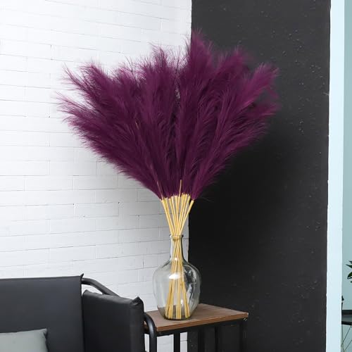 43" Purple Pampas Grass Decor - 8 PCS Tall Faux Pampas Grass Decor Artificial Pompas Grass for Floor Vase Filler Wedding Boho Home Baby Shower Mothers Day Decoration - color: Purple