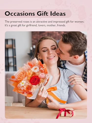Eterfield Flowers for Delivery Prime, Mother's Day Forever Flowers Bouquet, Preserved Orange Roses Birthday Gifts for Her Women Wife Mom Grandma Anniversary Valentines Day Christmas - color: Orange