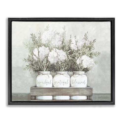 'Pristine Hydrangea Bouquet Sentiments'| Floating Frame Canvas Art | Stupell Industries | Black, 21 x 17 Inches, Easy to Hang and Sturdy, Made in USA, by Dogwood Portfolio - color: Jet Black (Matte), size: 20"L x 16"W