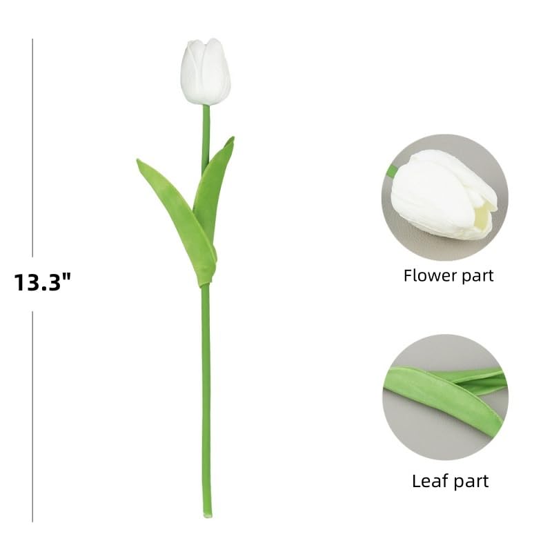 Artificial Flowers Tulips Fake Flowers Real Touch Latex Tulips Faux Flowers Bouquet for Wedding Party Arrangements Home Decor and Baby Shower Centerpieces (10, White) - color: White