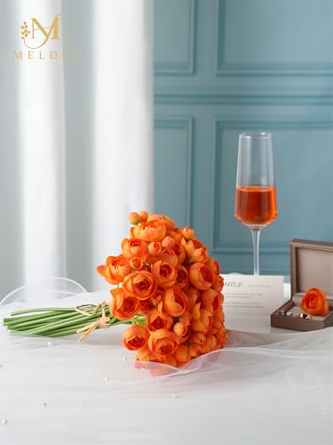 32pcs Ranunculus Artificial Flower, Faux Silk Mini Orange Ranunculus Flowers for DIY Bouquet, Bulk Fake Peony Wedding Filler Flowers for Centerpieces Arrangements Bridal Shower Decorations - color: Orange