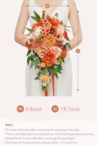 Serwalin 9.8 Inch Burnt Orange Wedding Bouquets for Bride and Bridesmaid, Orange Rose Bridal and Fall Bouquets - color: Burnt Orange