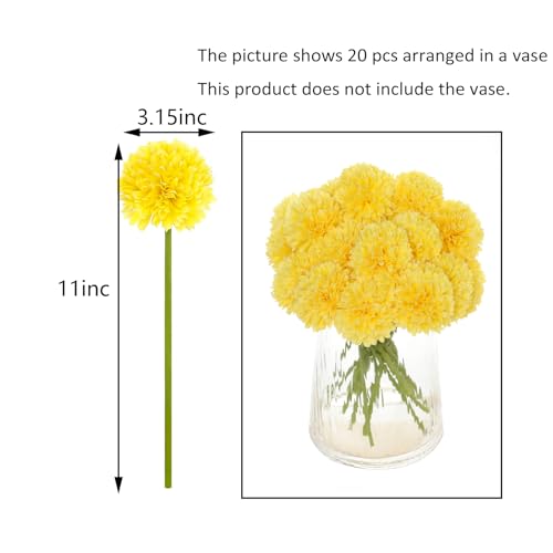 Kimura's Cabin 20pcs Fake Chrysanthemum Artificial Flowers Faux Silk Mums with Stem Balls Flowers for Vase Fillers Easter Home Table Floral Arrangements Wedding Party DIY Decoration(Yellow) - color: Yellow