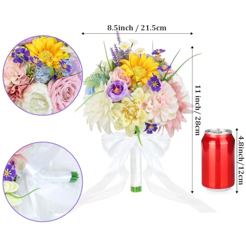 Wedding Bouquets for Bride Bridesmaid 8.5 Inch Pre-Made Spring Artificial Roses Flowers Bridal Bouquets for Bride Vintage Wedding Marriage Proposal Party Church Decoration - color: Wildflower