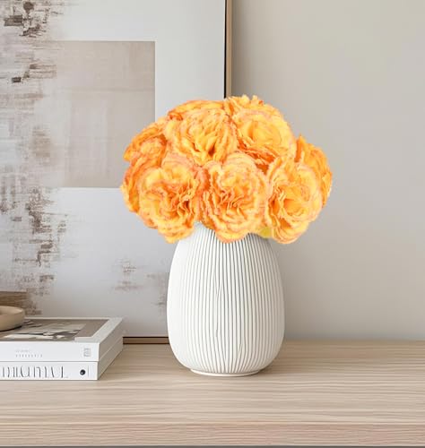 IPOPU Fake Carnations Orange Flowers Artificial 10PCS Carnations Flowers 11.4" Small Fake Flowers Silk Flowers with Stems of Baby Shower Decorations Table Decor Centerpieces (Orange) - color: Orange