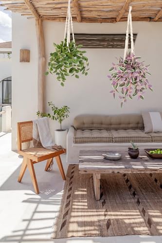 GnFlus Fake Hanging Plants with Pot, 17" Watermelon Leaves Artificial Eye Leaves Potted Plant Faux Peperomia Vine Basket Plant for Wall Bedroom Office Indoor Outdoor Home Decor - color: Watermelon Leaves